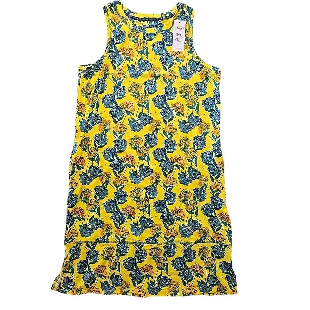 Lug Hopscotch Dress Women's Large Hydrangea Yellow Floral Sleeveless NWT